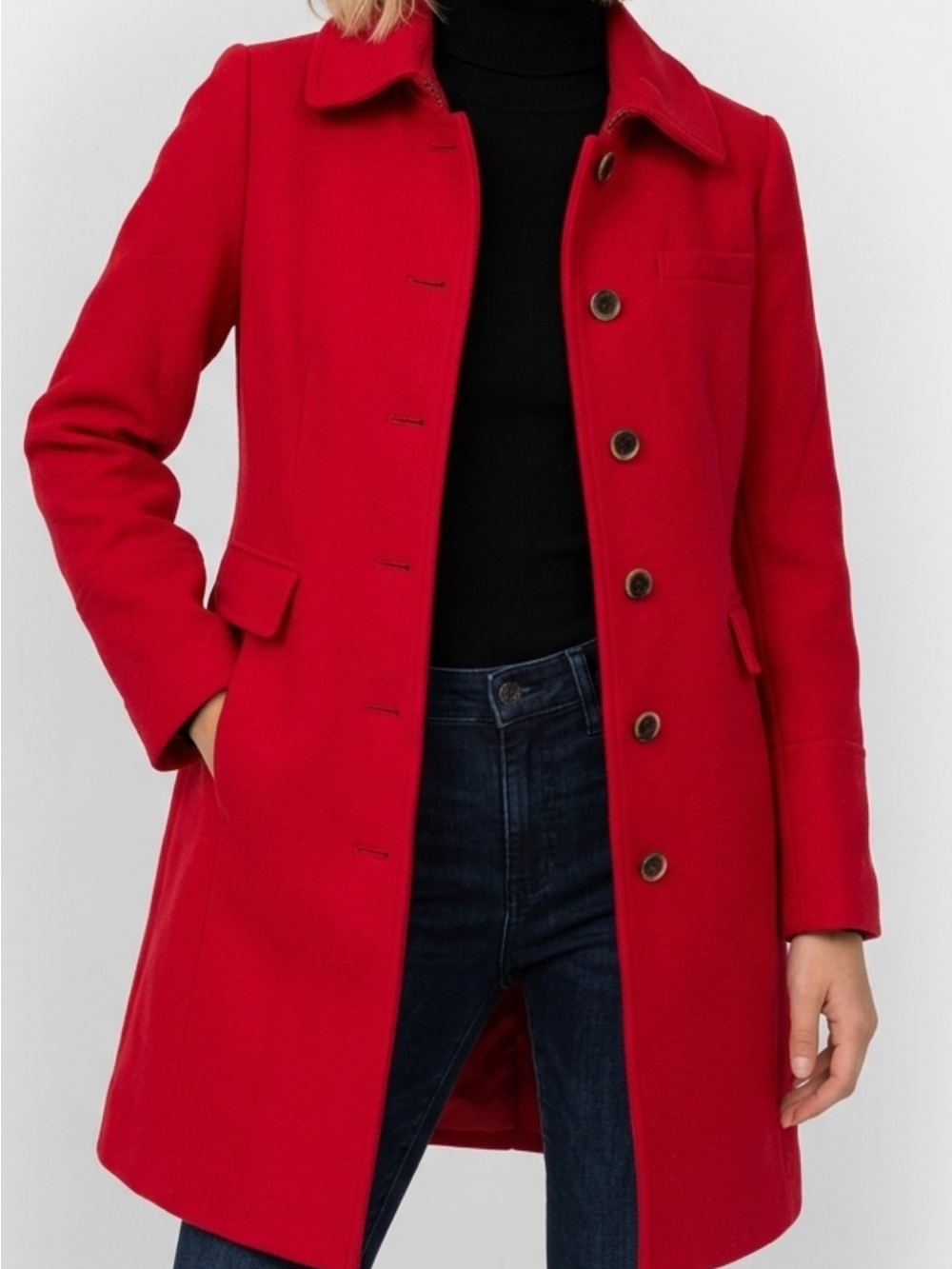 J. Crew Red Single-Breasted Wool Pea Coat
